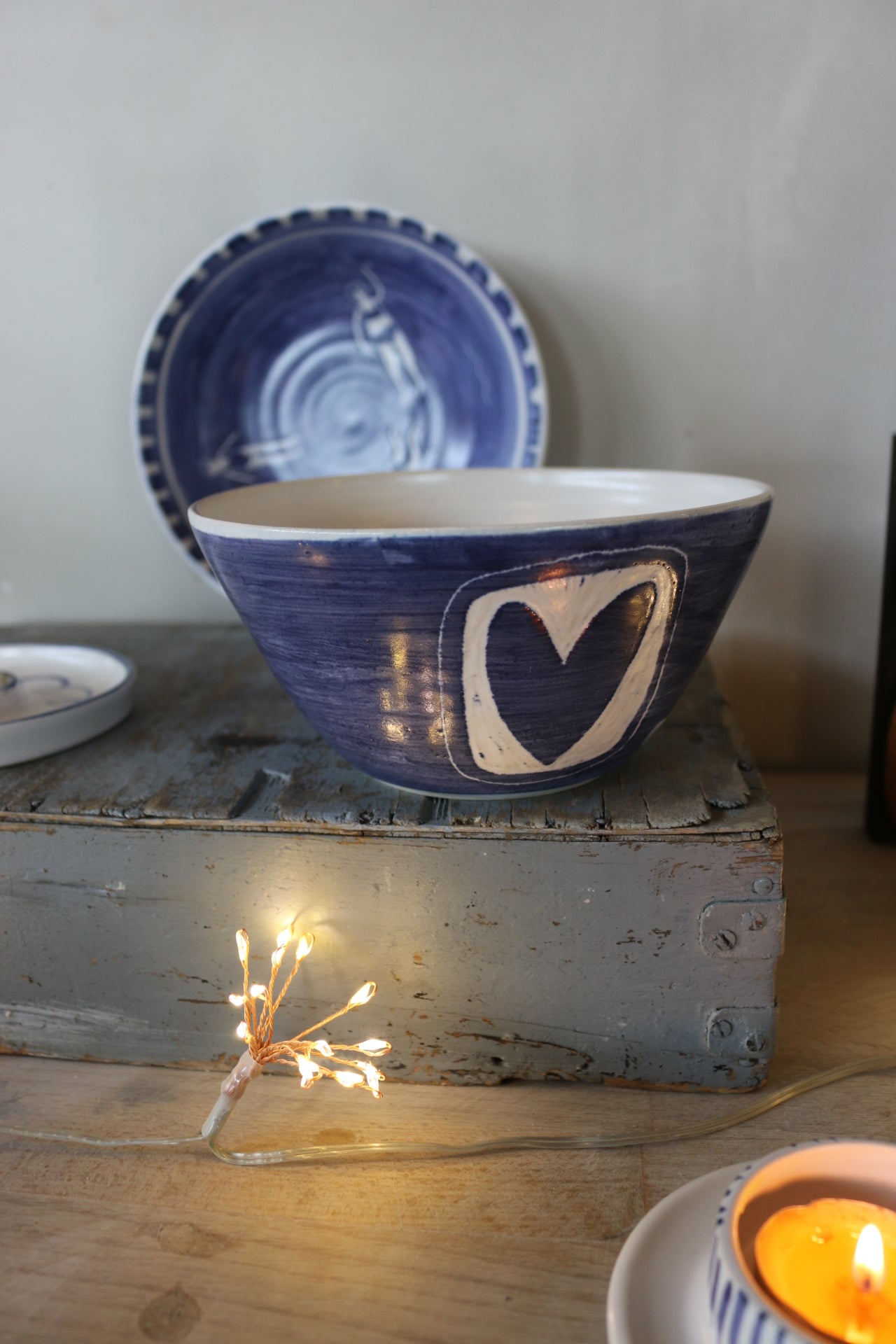 Generous Blue & White Bowl with Heart Detail