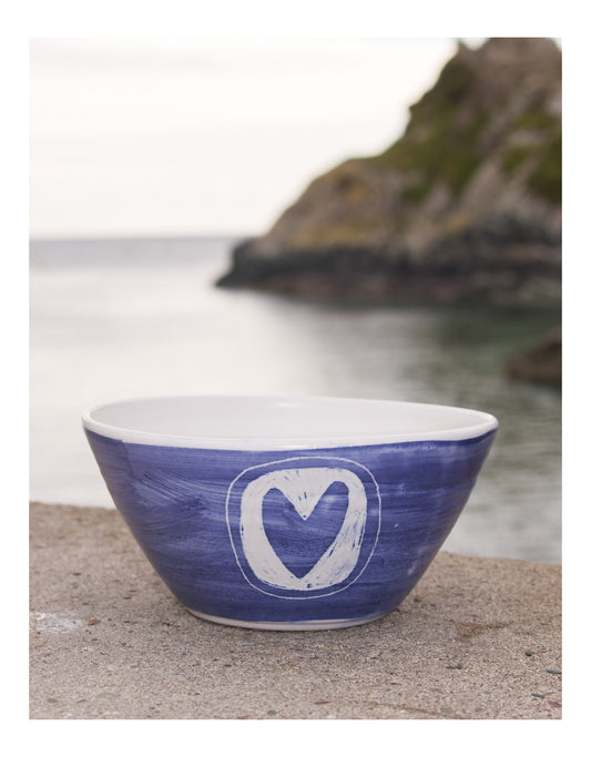 Generous Blue & White Bowl with Heart Detail