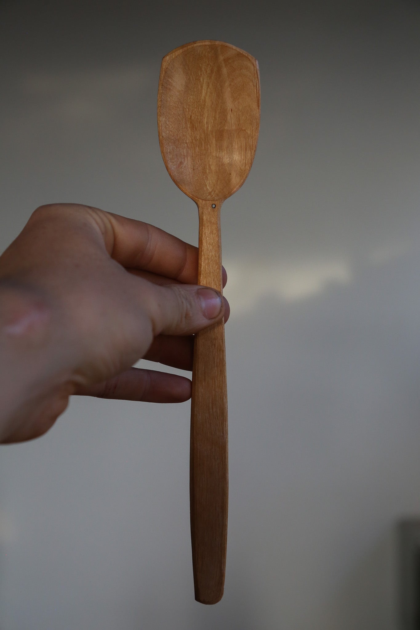 Alder Cooking Spoon With a Worm Hole Handle